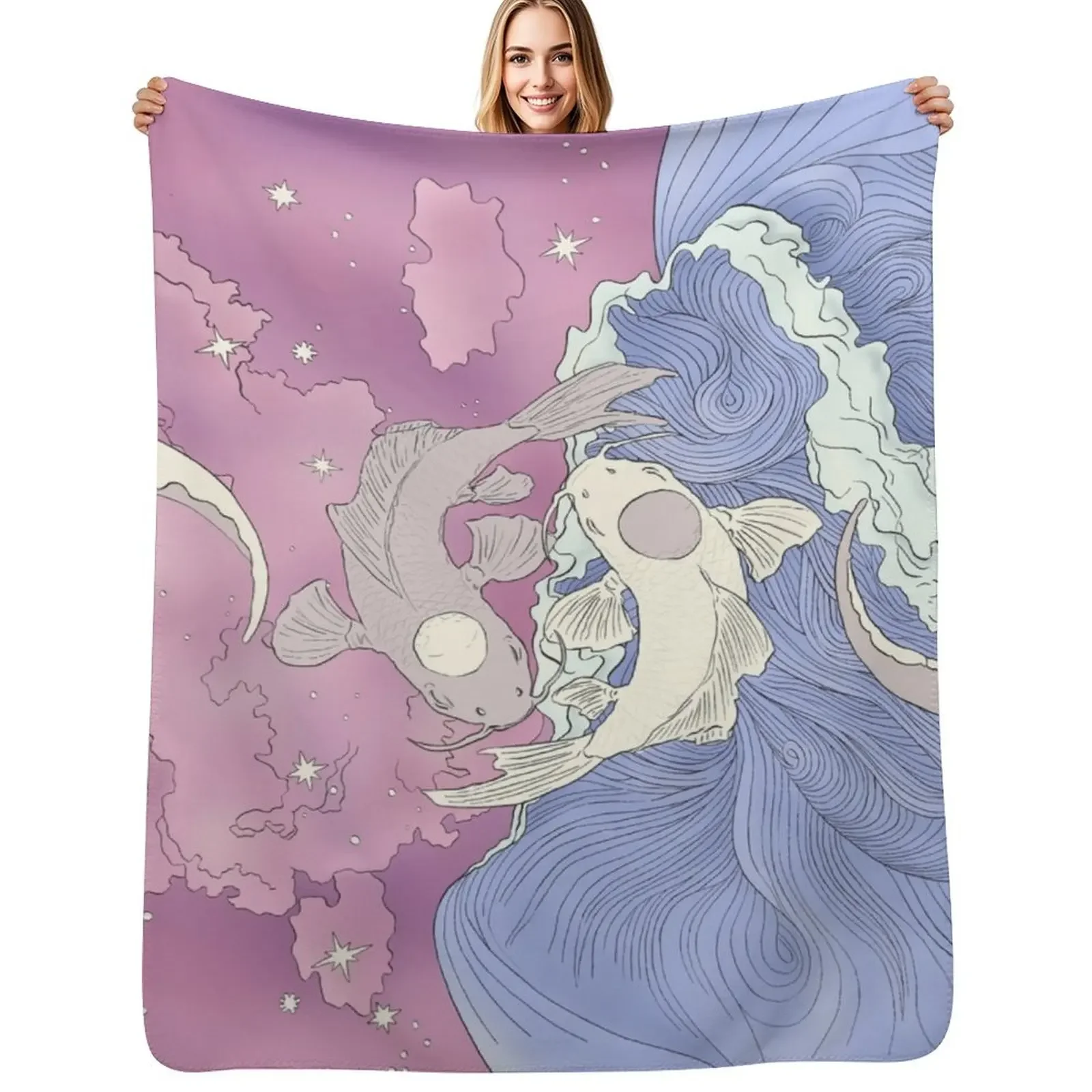 

Tui and La, Moon and Ocean Spirits Art Nouveau Throw Blanket christmas gifts Hairy Extra Large Throw Plaid on the sofa Blanket