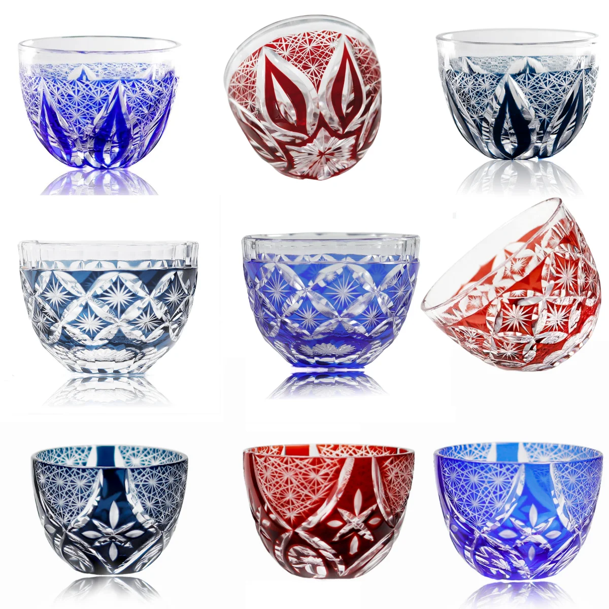 1 oz 2 oz Colorful Hand Cut Edo Kiriko Sake Glass Cup Clear Shot Glass for Japanese Alcohol Drinkware Liquor Glass Cup