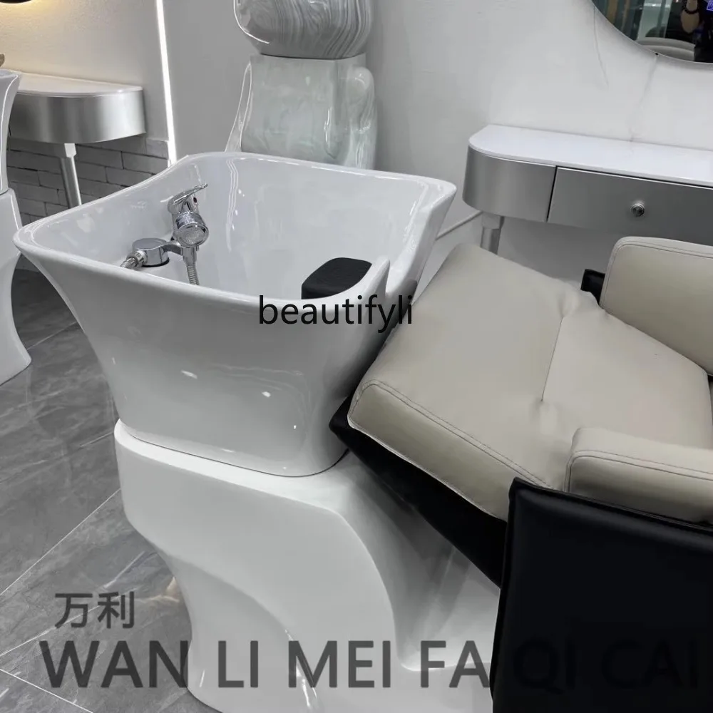 Barber Shop Shampoo Chair Hair Salon Fashion Simple Ceramic Deep Basin Half Lying Flushing Bed