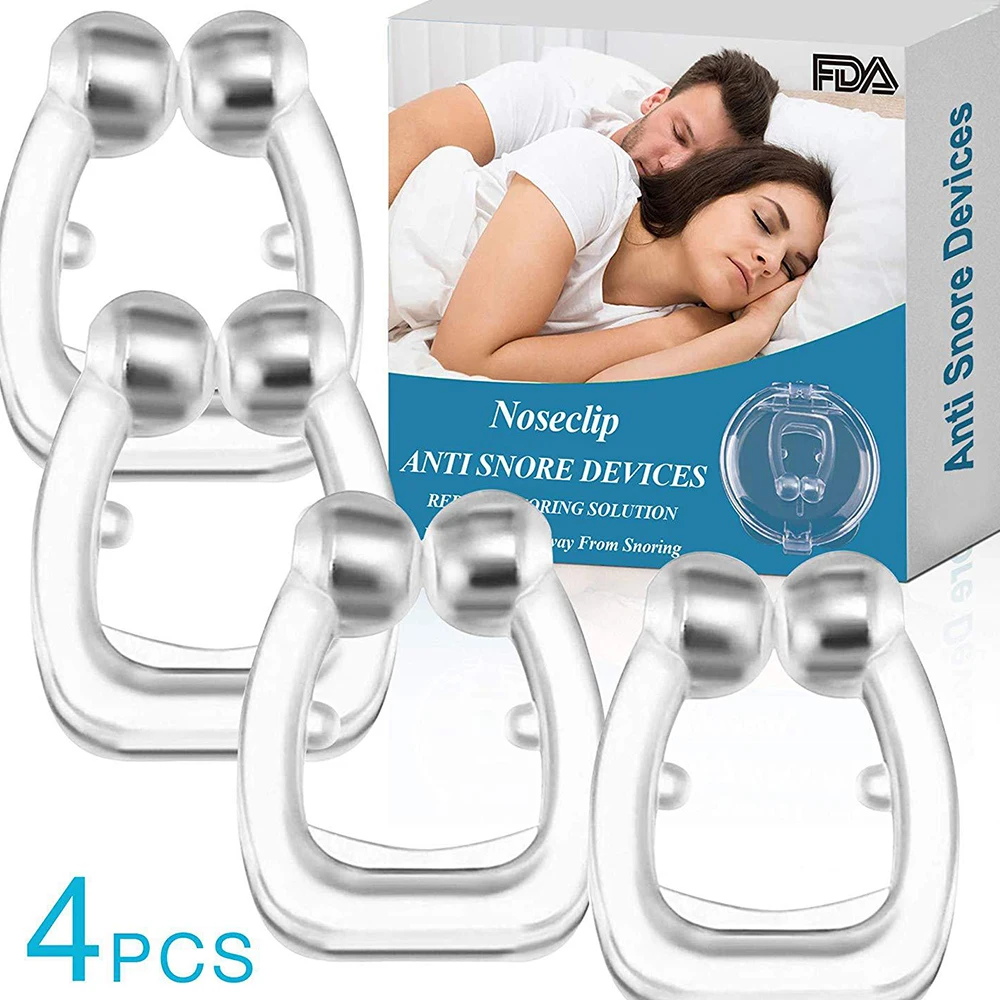 Silicone Magnetic Anti Snore Sleeping Aid, Anti Ronco Clipe Nariz, Bandeja do sono, Apnéia Guarda, Dispositivo Noite com Case, Anti Ronco, 1 Pc, 4Pcs