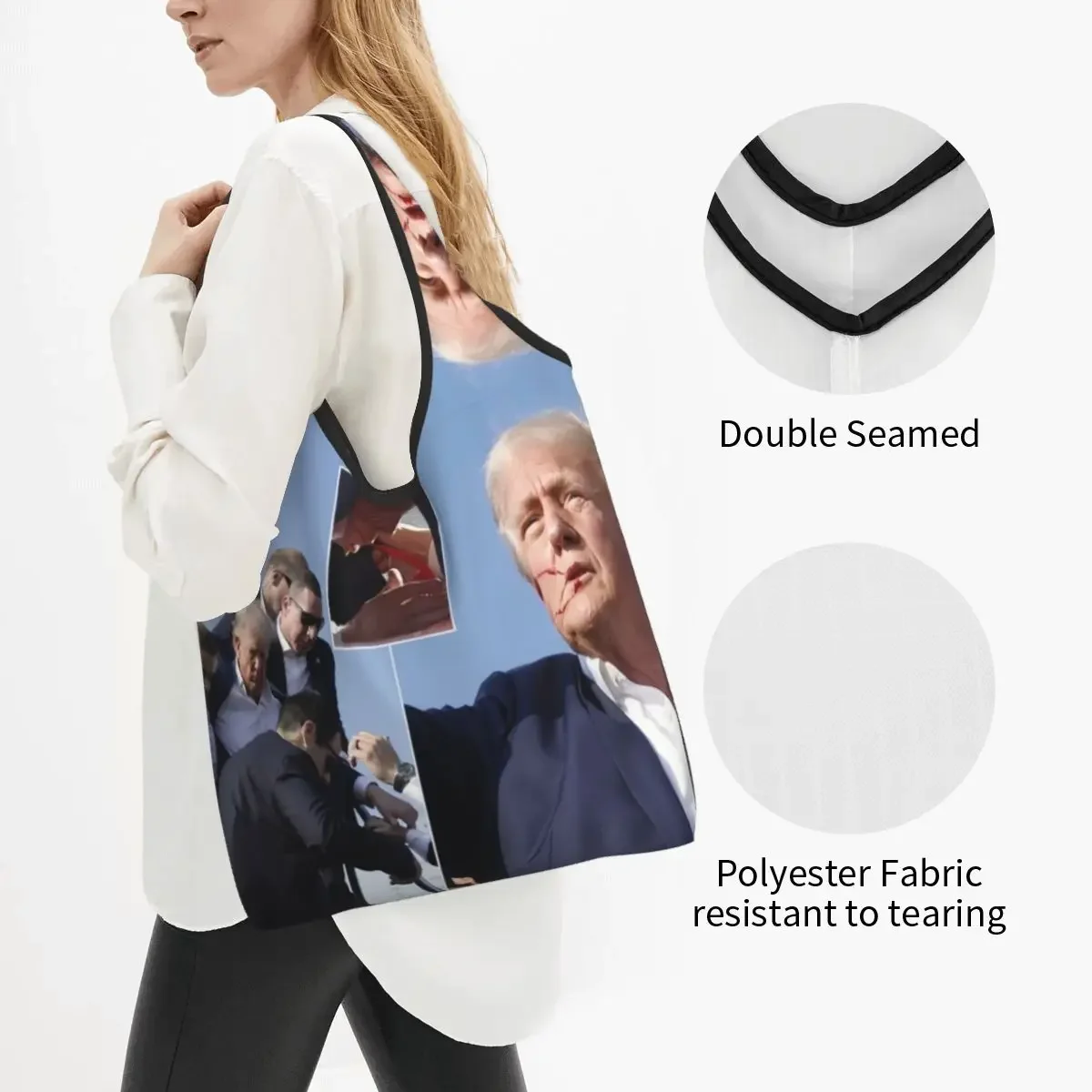 Custom Trump Assassination Grocery Shopping Tote Bags Women Custom Shoulder Shopper Bags Large Capacity Handbag