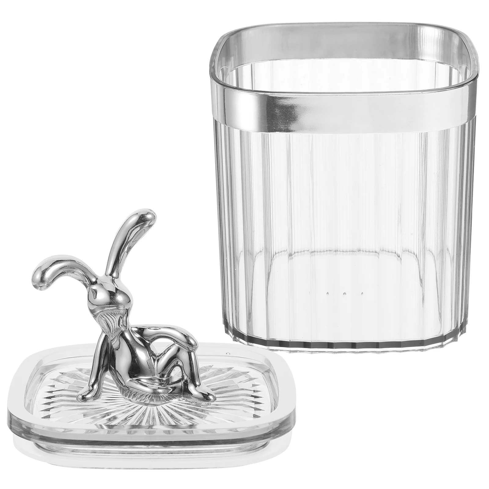 

Cotton Swab Holder Cartoon Bunny Lid Clear Organizer for Makeup Vanity Desktop Drawer Bathroom Accessories Desk Organizer Box