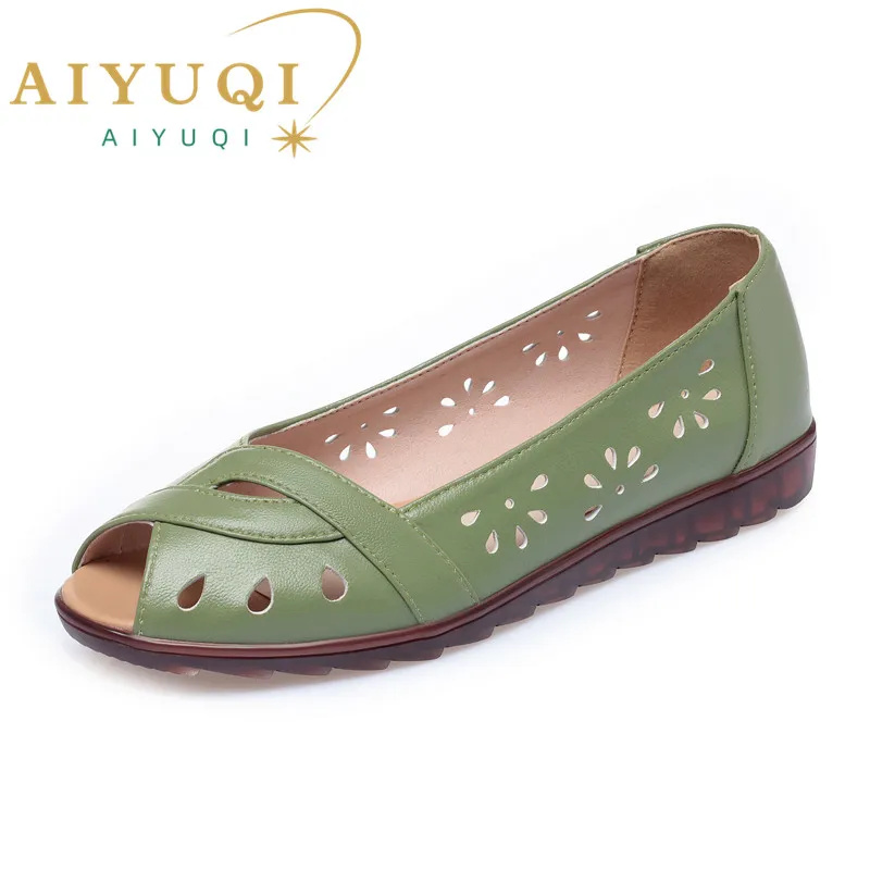 

Women Sandals Flat 2024 New Summer Genuine Leather Mother Sandals Non-slip Fish Mouth Large Size 41 42 43 Casual Sandals Women