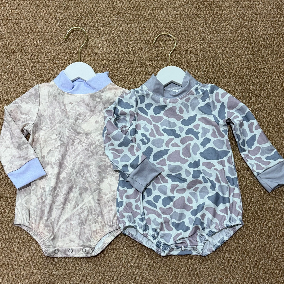 Newborn Clothes Cute Baby Kids Romper Bodysuit Light Blue Plaid Olive Camo Long Sleeves Bubbles Toddler Overalls Wholesale