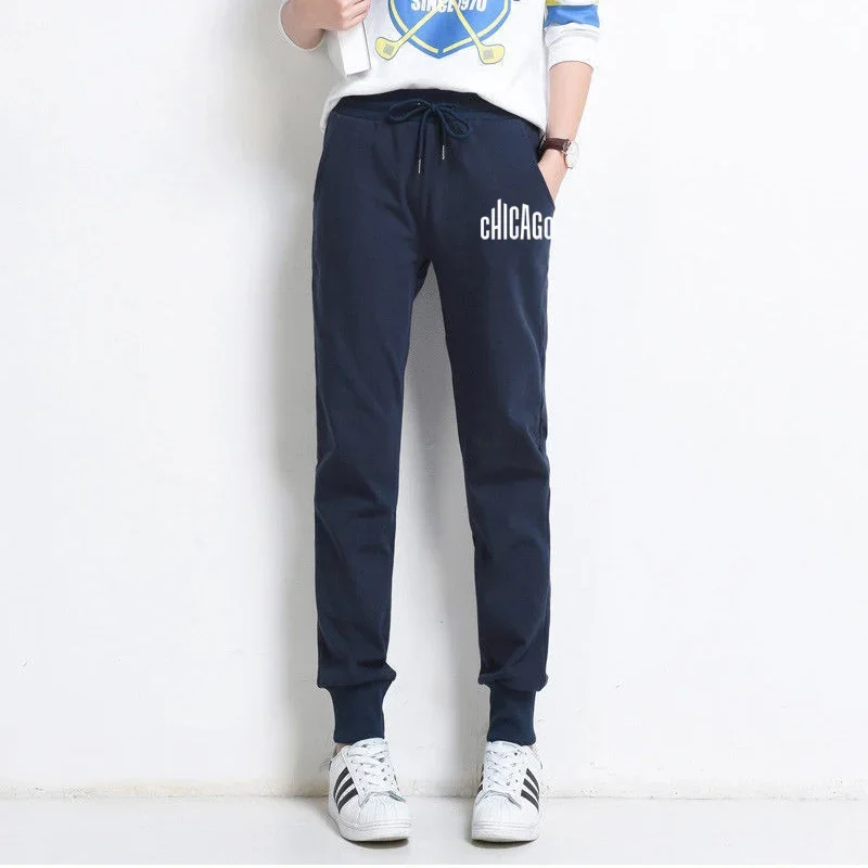 Spring Autumn Sport Pants Jogger Pants Women Casual CHICAGO Printed Sweatpants Fleece Warm Soft Comfortable Trousers