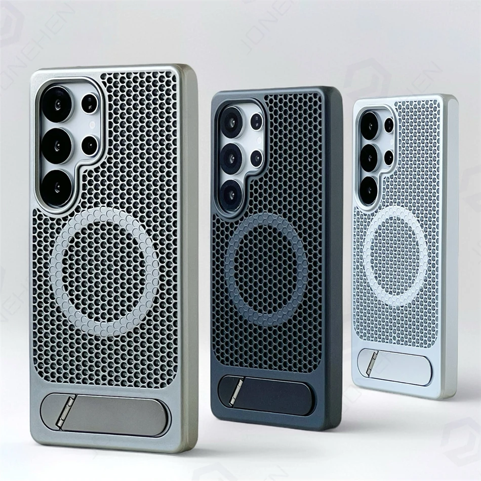 Роскошный охлаждающий чехол Magsafe с сотовой сеткой для Samsung Galaxy S24 Plus S25, ультрасплавный кронштейн-подставка, магнитная крышка для зарядки