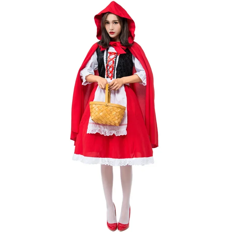 Little Red Riding Hood Princess Costume Sexy Adult Classic Fairy Tale Hooded Cosplay Dress for Carnival Party Nightclub