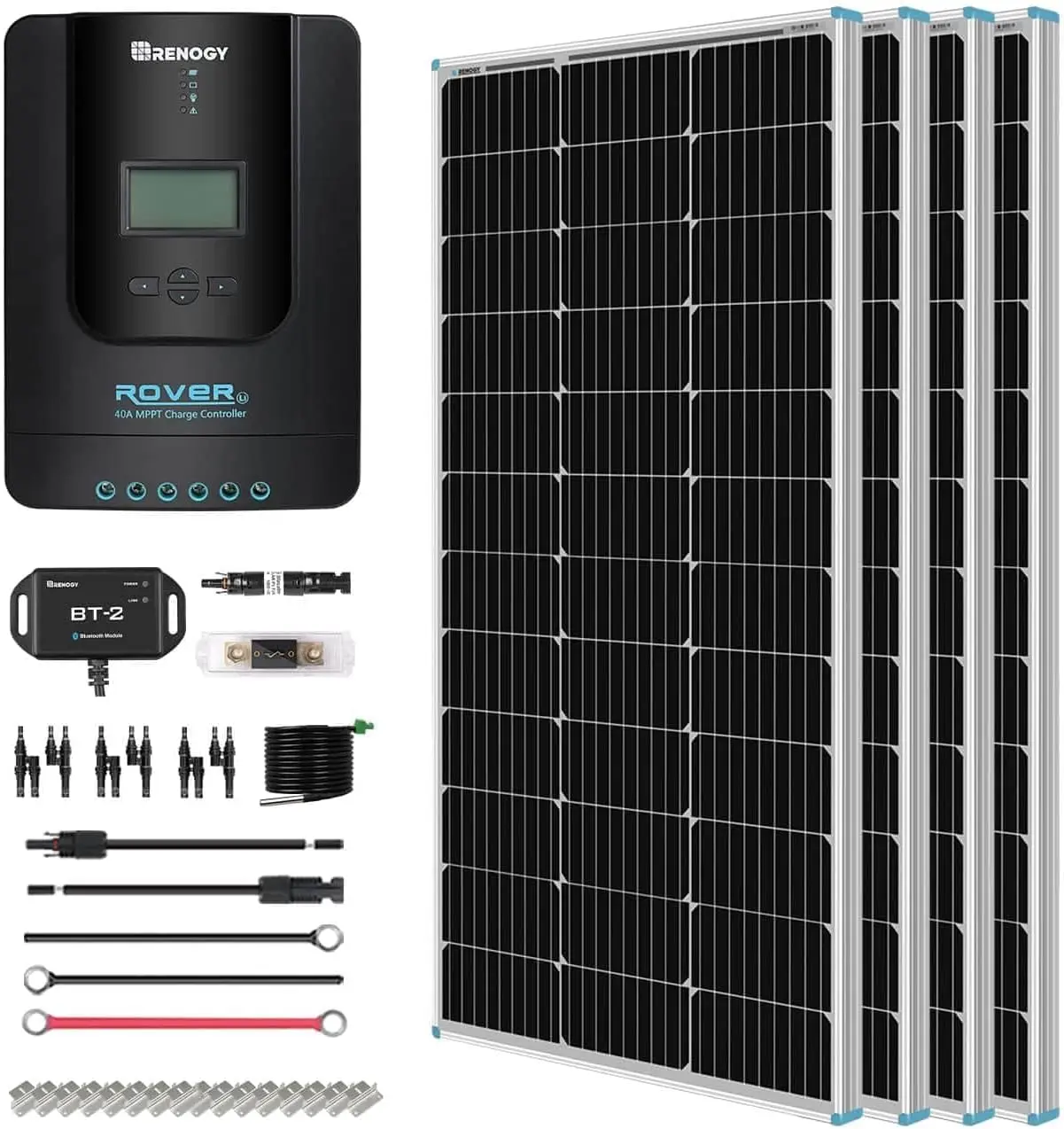 

400 Watt 12 Volt Premium 4 Pcs 100W Panel+40A MPPT Charge Controller+ Bluetooth Module Fuse+ Mounting Z Brackets