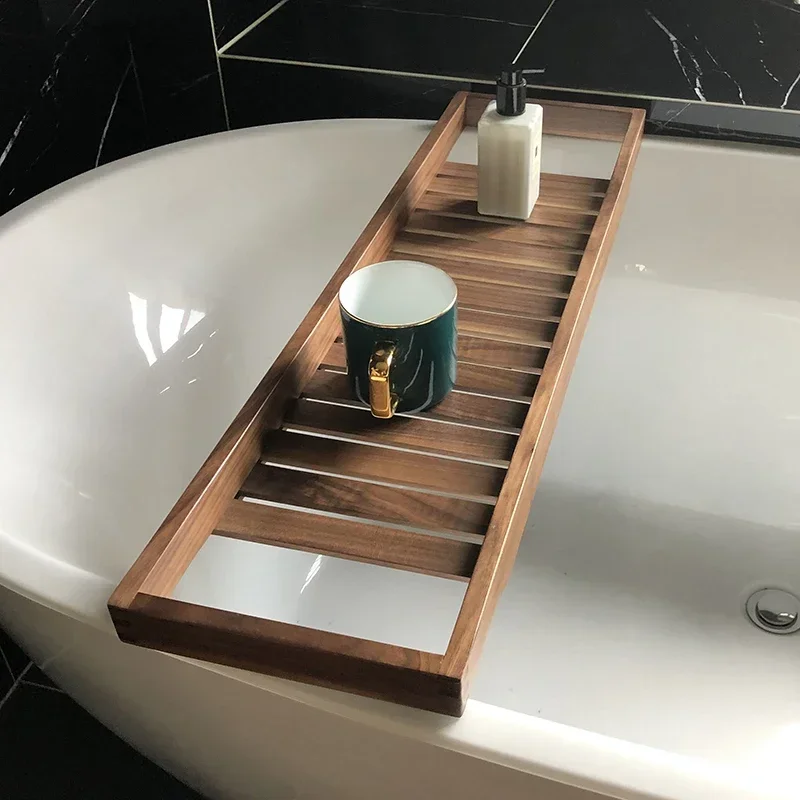 

Black Walnut Bathtub Stand Homestay Bathroom Storage Shelves Multifunctional Shampoo Holder Moisture Proof Waterproof Bath Shelf