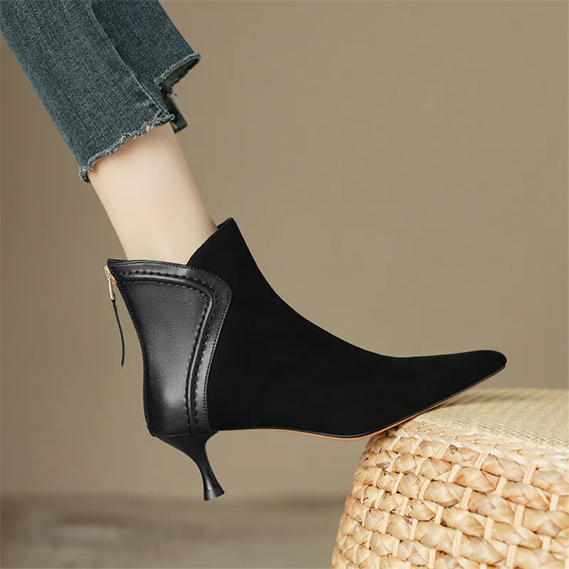 2023 Autumn Women Boots Pointed Toe Sheep Suede Fashion Boots for Women Winter Boots Women Zapatos Mujer Short Boots High Heels