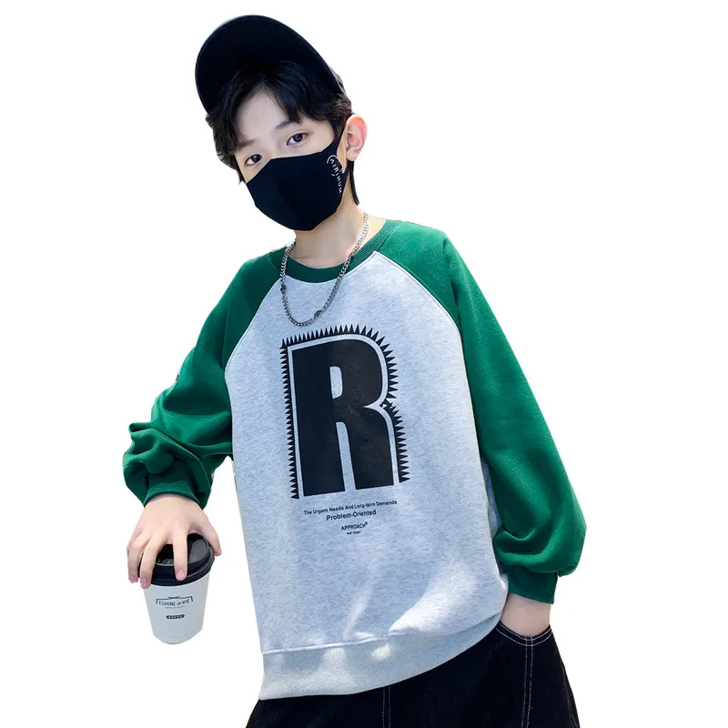 

2023 New Kids Cotton Sweatshirt with Letter Print For Big Boys Casual Spring Fall Sweatershirt T-shirt For 5 7 9 11 13 14 Years