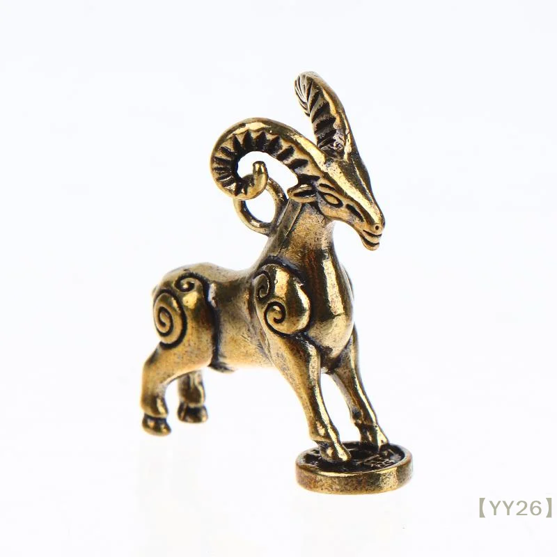 【YY26】Solid Brass Zodiac Keychain Pendant 2027 Chinese Zodiac Antique Oxidized Finish Bag Car Hanging Ornament
