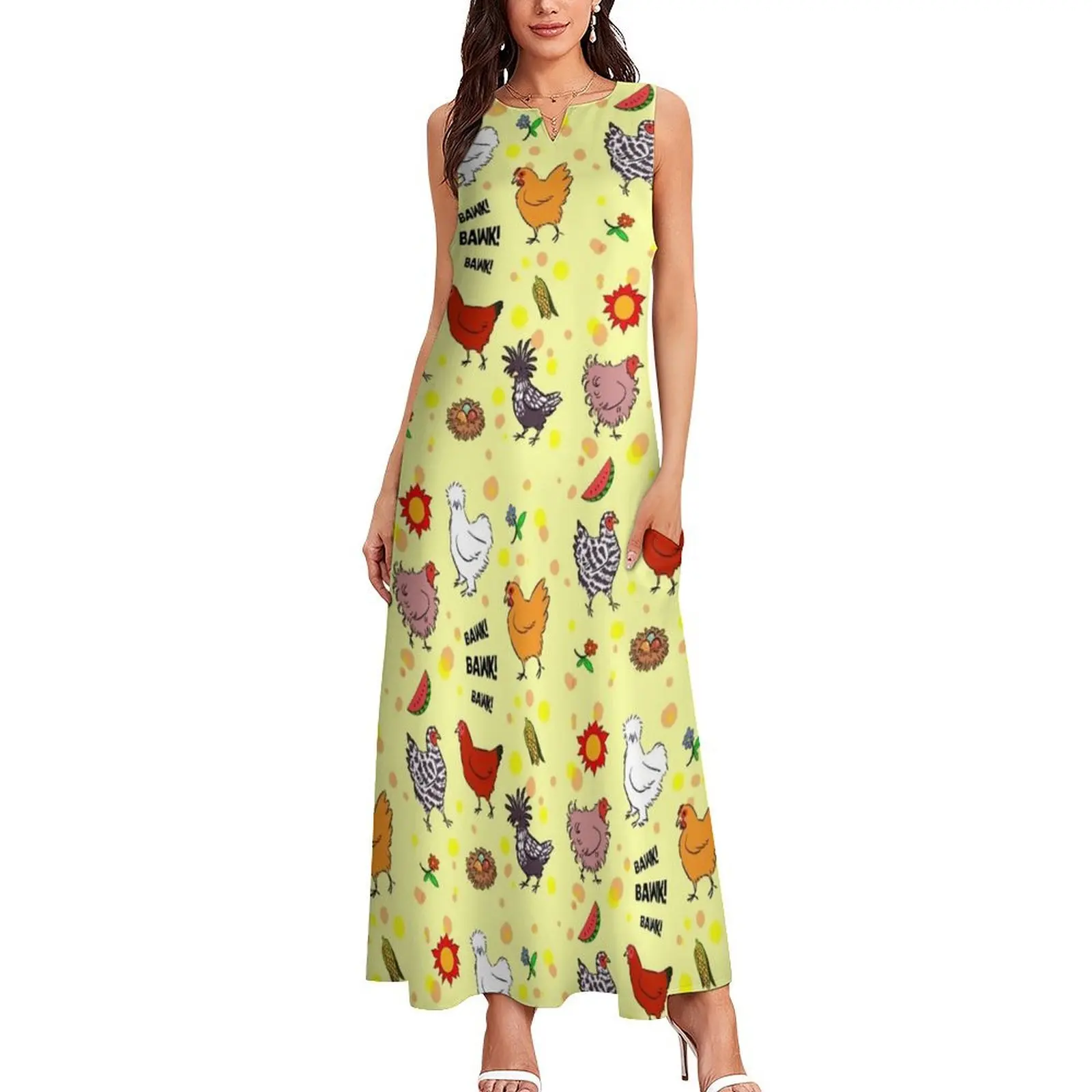 Cute seamless chickens pattern cartoon Long Dress long sleeve dresses dress summer elegant party dresses for women 2025 Dress