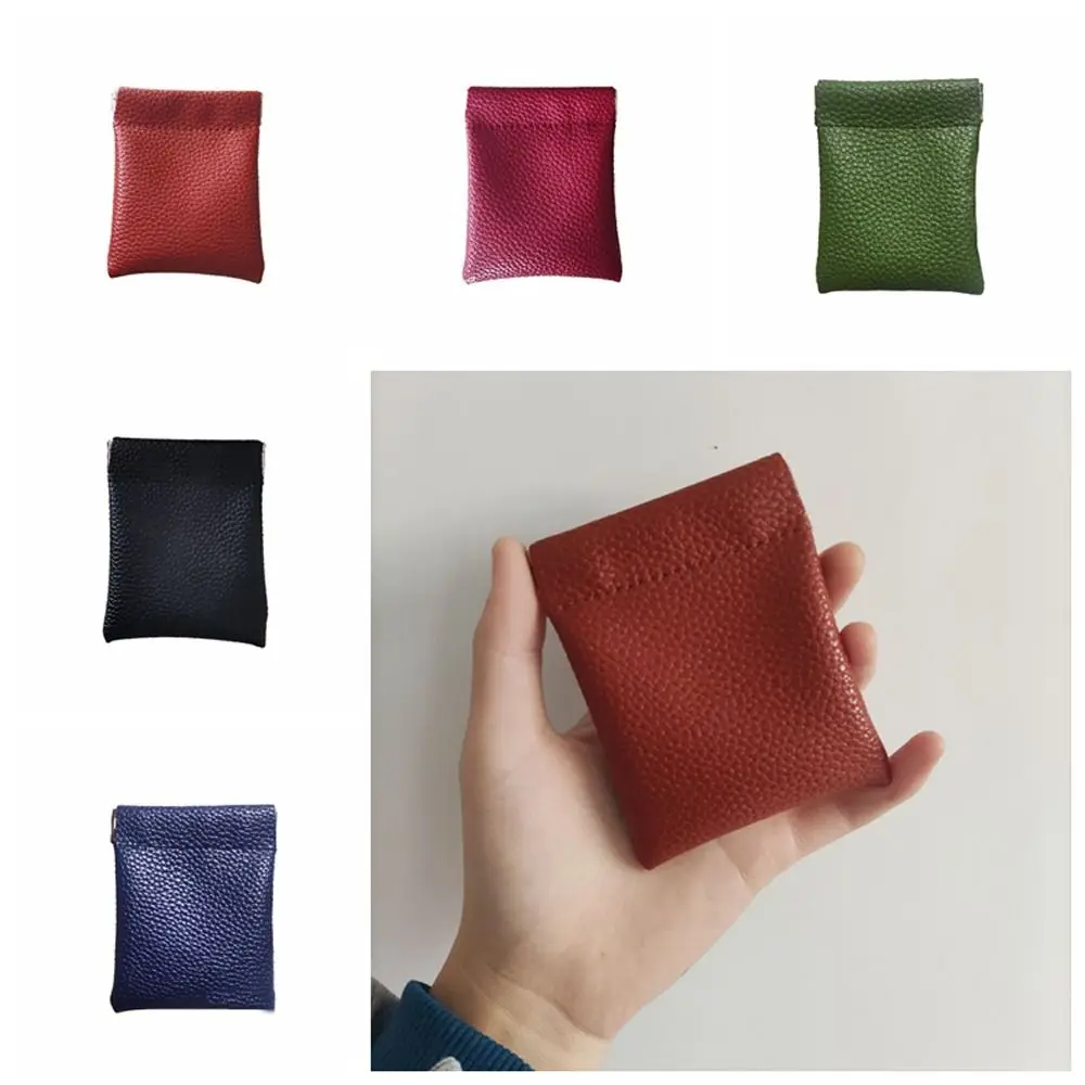 Dompet koin แต่งหน้าหนังกันน้ำสไตล์เกาหลีปิดเองกระเป๋าลิปสติกขนาดเล็กแบบเรียบง่ายกระเป๋าชุดแต่งหน้าชุดเล็ก