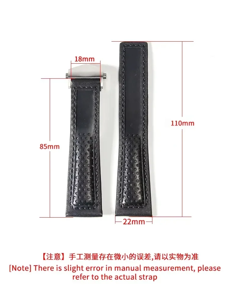 Genuine Leather Watch Accessories for Tag Heuer Series Flexible Durable Breathable Sweatproof Cowhide Watch Strap Black 22mm