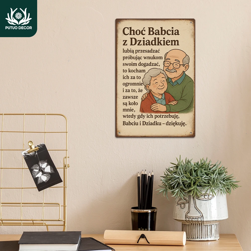Putuo Decor 1 Stück Polnisches Vintage Metallschild, 'Choć Babcia z Dziadkiem lubią', Wandkunst-Dekoration für Zuhause, Café, Büro, Bar, Geschenk