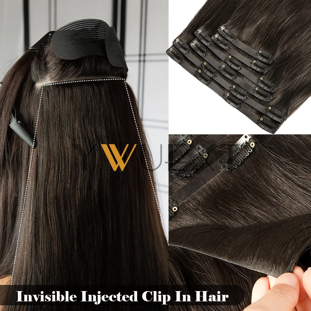 

Invisible PU Clip ins Extensions 100-120g 7pcs/set Clip in Human Hair Chocolate Brown Straight Machine Remy Hair Pieces Clip On