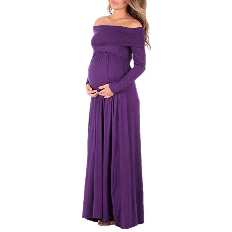 

Shoulderless Maternity Dresses Photoshoot Long Pregnancy Photography Dress For Pregnant Women Full Sleeve Baby Shower Maxi Gowns