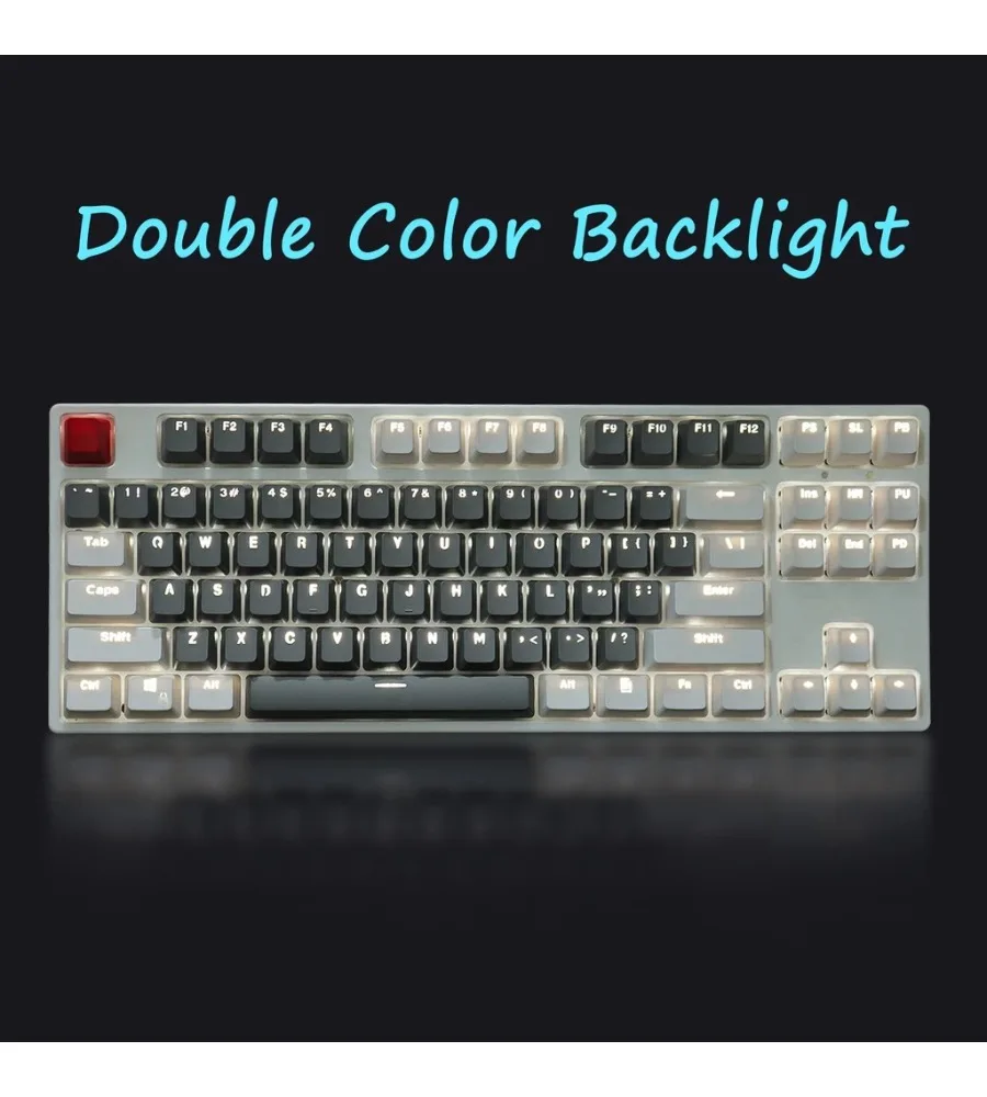 Red white and gray PBT three color matching keycap OEM height character light transmission suitable for 61/87/104 keyboard