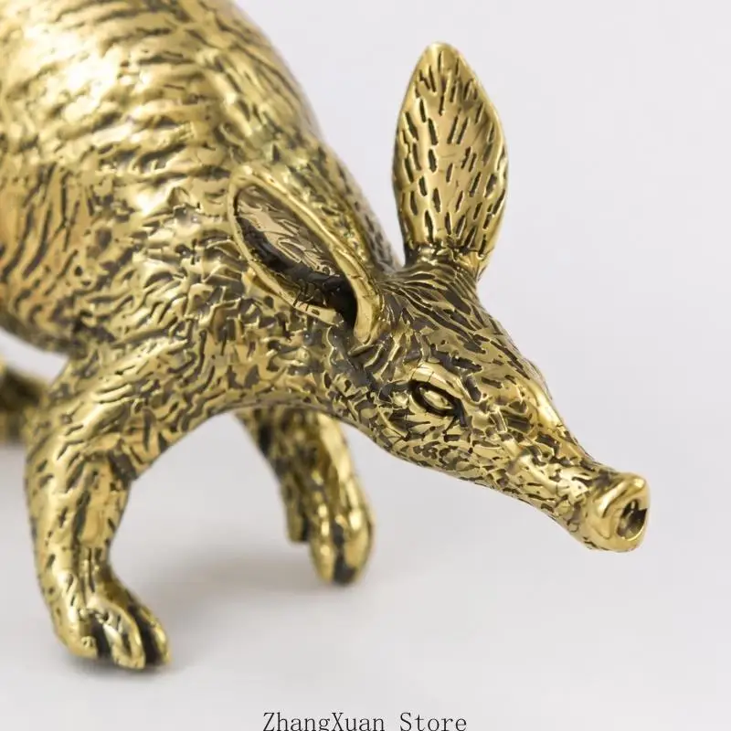 Messing-Erdferkel-Figur mit antikem Metallic-Finish und gravierten für Wohnzimmer, Arbeitszimmer, Büro oder – Detail 8