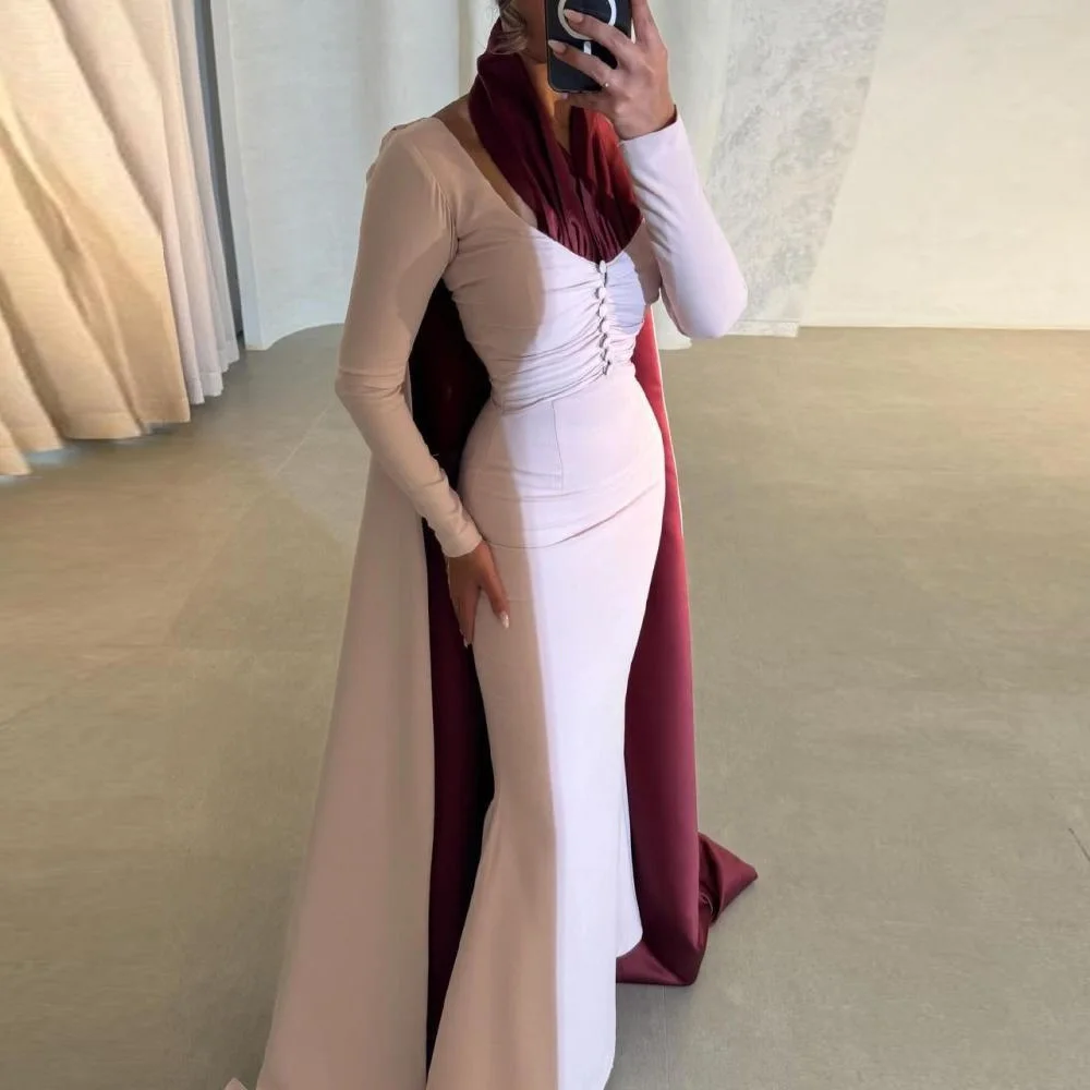 Sukienka wieczorowa z dekoltem w serek, długim rękawem, elegancka, w stylu syreny, marszczona, vestido de noche, wysokiej jakości jersey, suknie celebrytów.