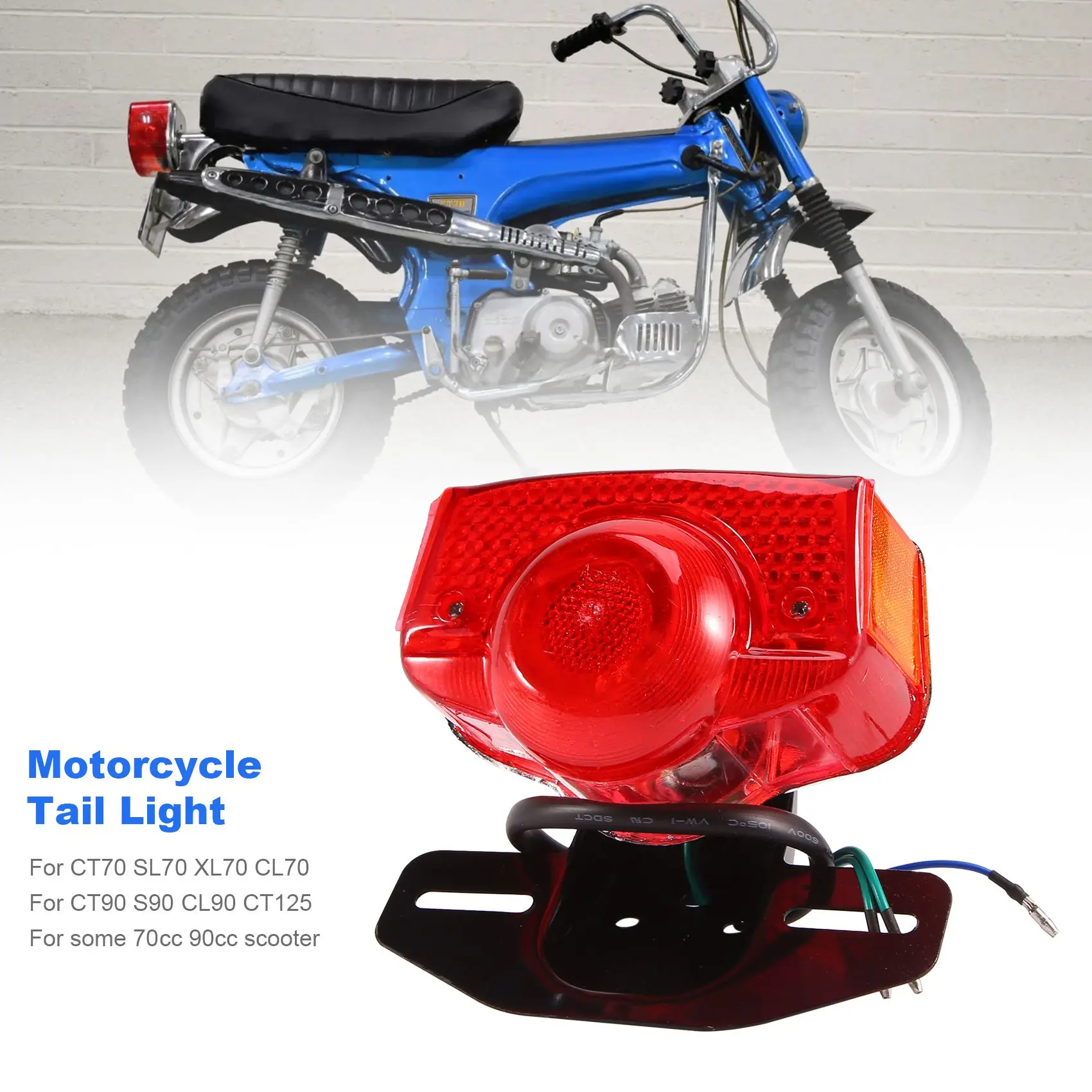 Motorcycle Brake Tail Light Tail Light Assembly with Bulb for Honda CT70 CT90 CT125 XL70 CL70 CL90 Jialing JH70