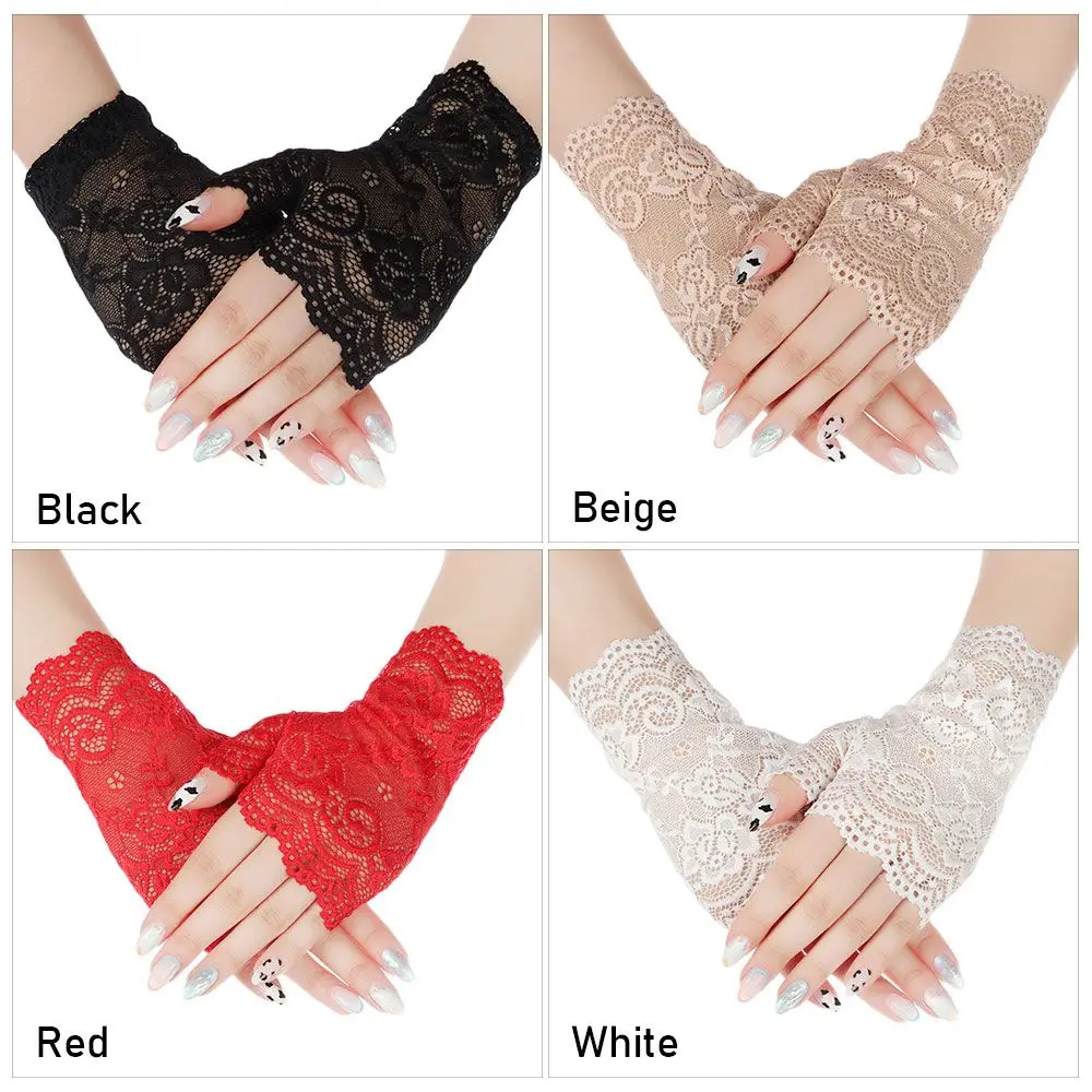 Women Half Finger Dance Short Gloves Lace Gloves Driving Gloves Fingerless Mittens