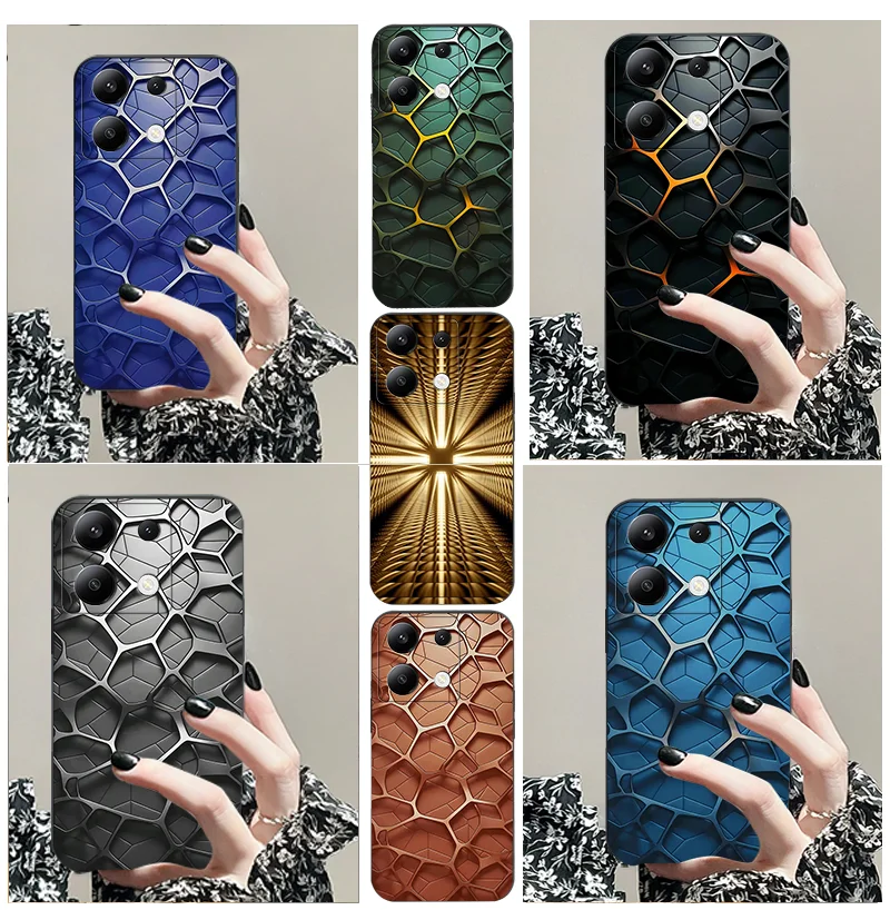 TPU Black Soft Phone Case For Redmi Note 11 T 8 13 4 g 5 g 7 Pro 10 S 9 Plus Max Lite Honeycomb Texture Mobile phone bag