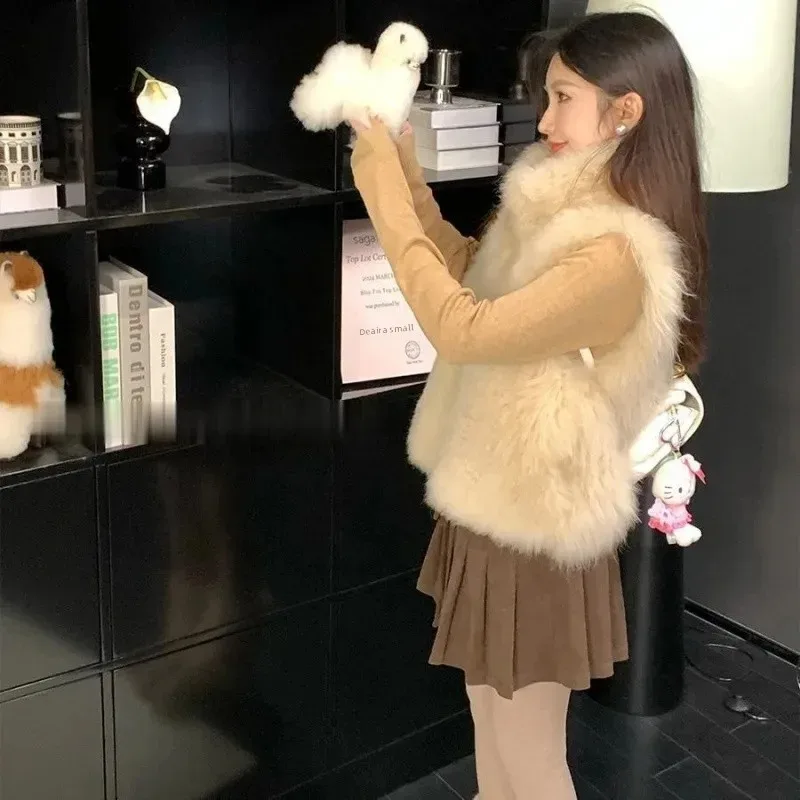 

Женский жилет из синтетической кожи, лисьий мех, носимый, модный, популярная коллекция, 4 сезона