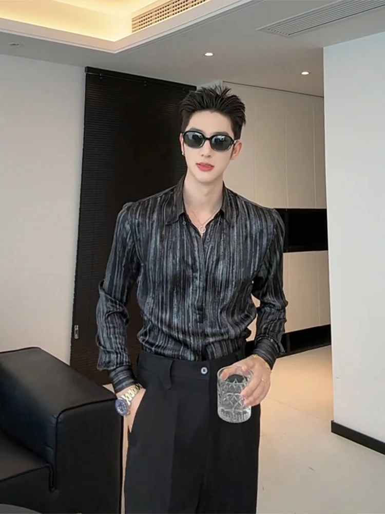 

Briti Sle Slim Fit Long Sve Striped irt Trendy Youth Casual Faion Button up Men's irt High End Feeling Cool