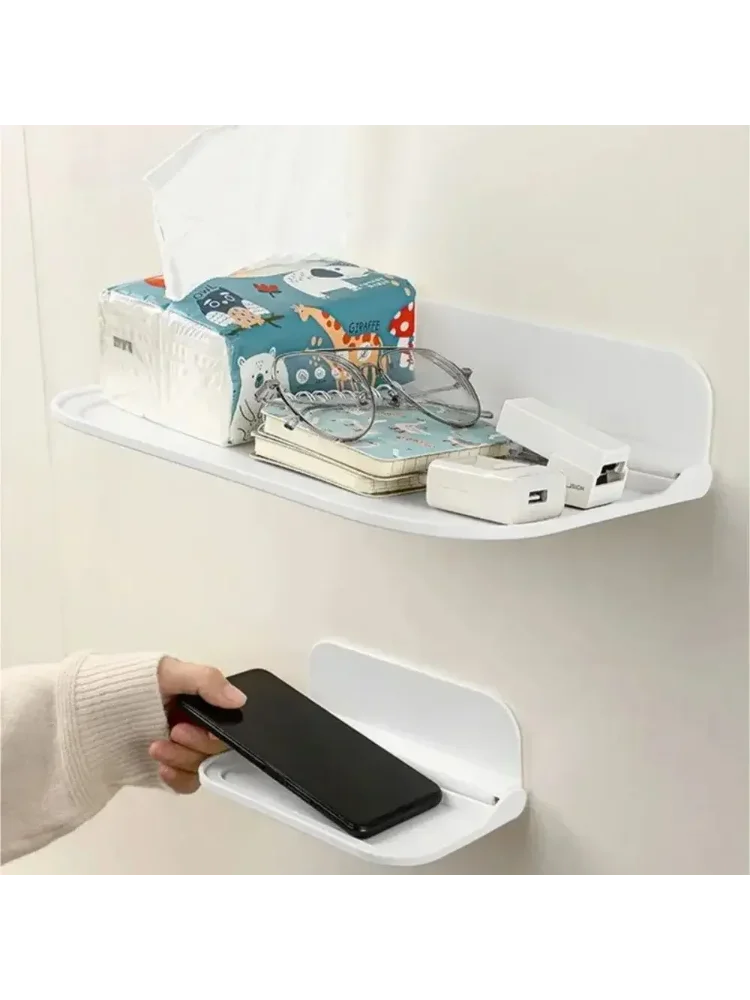 Klappbares, an der Wand montiertes Regal, platzsparend, faltbares Lagerregal, stanzfreier Telefonhalter, WLAN-Router, Ablagefach, Badezimmer-Organizer