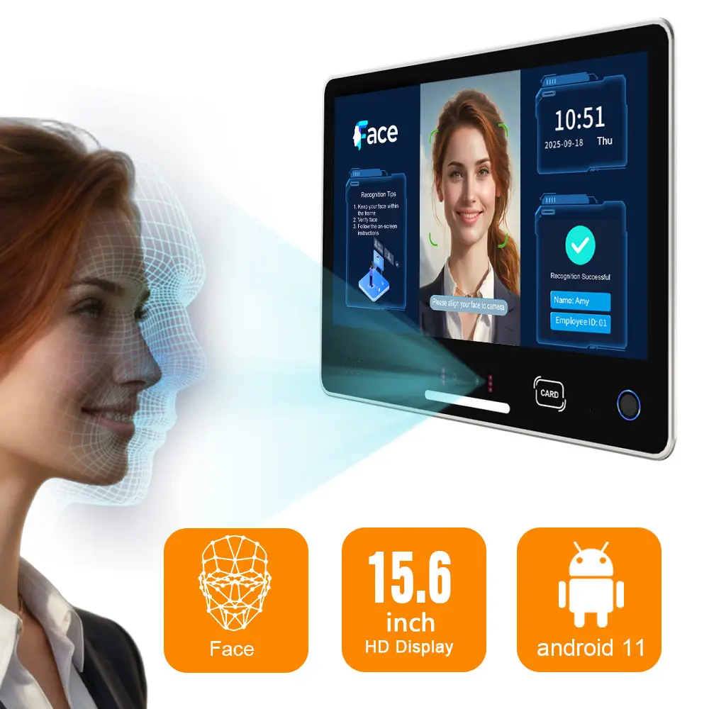 Android 11 RK3568 Binocular Camera 15.6 Inch Touch Screen Fingerprint Palm Vein Face Recognition Access Control Panel Sever Rack