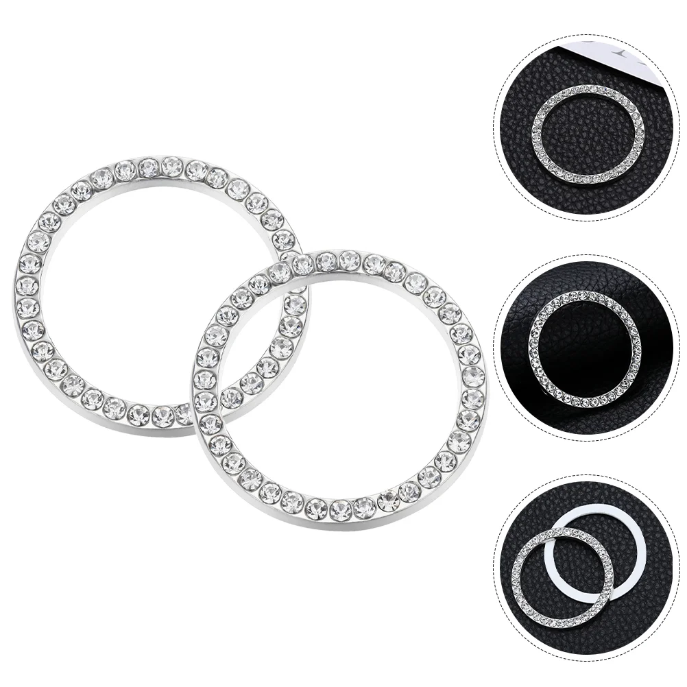 2 Pcs One-Click Start Decoration Button Car Accessories Cover Rhinestone Engine Ring Automotive Rhinestones Push Miss