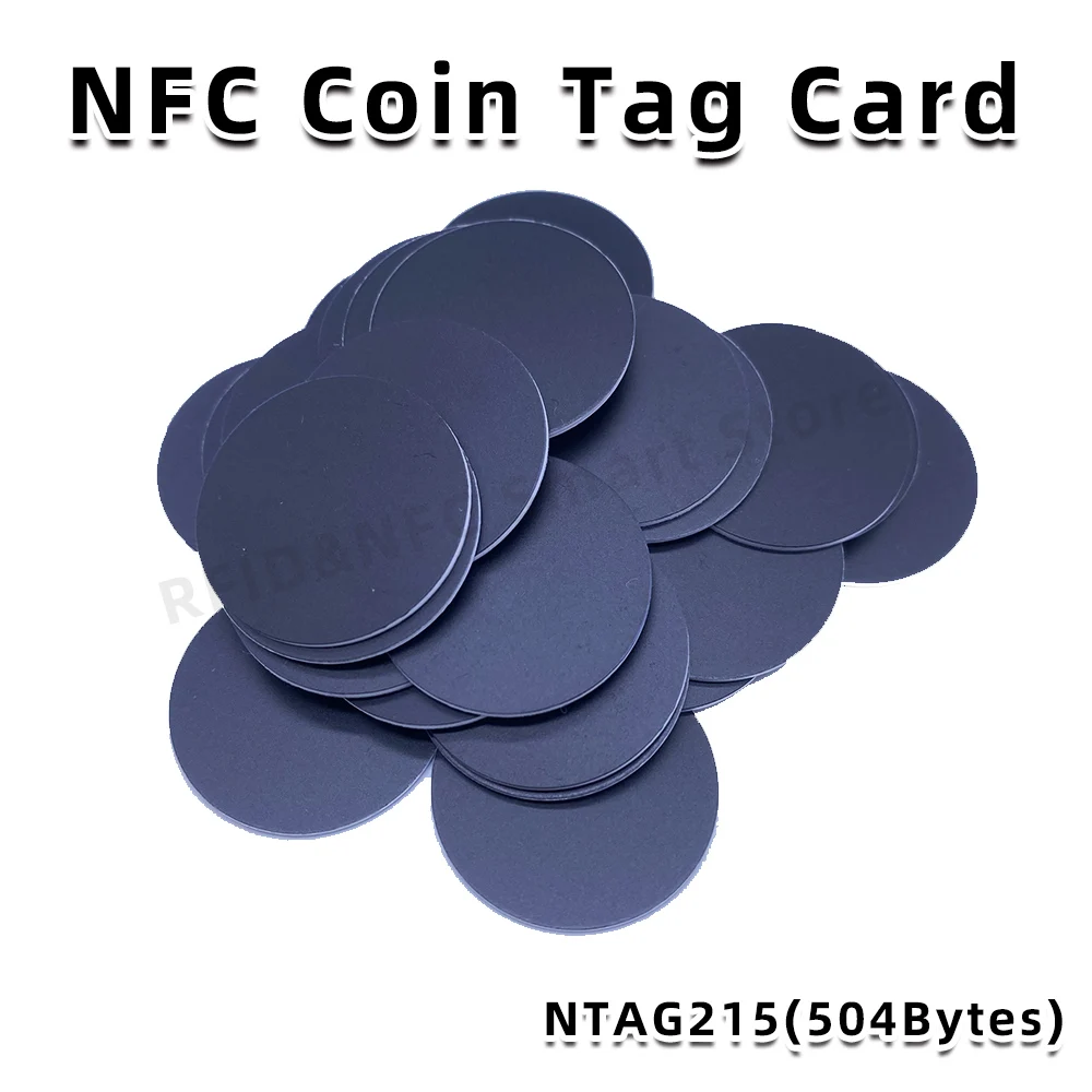 50/100pcs Rewritable Black Ntag215 NFC Round Coin 13.56MHz 504 Bytes Smart Ntag 215 Card Labels 25mm For NFC Phone Game