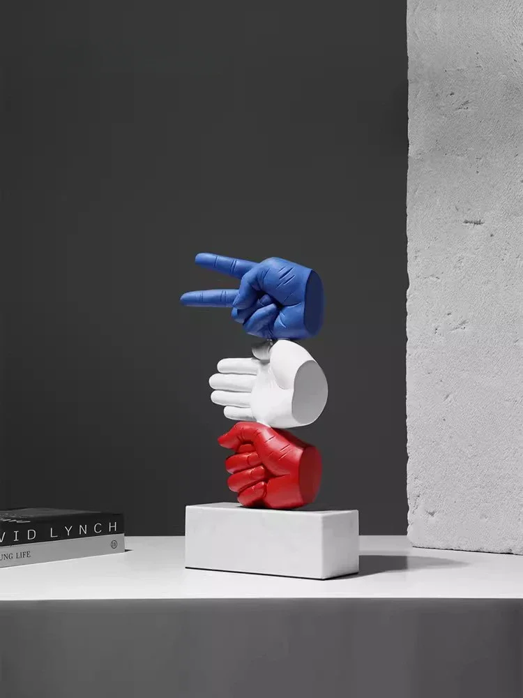 Modern Art Figurines Creative Stone Scissor Cloth Gesture Sculpture Desktop Decor Office Soft Home Living Room Resin Decoration