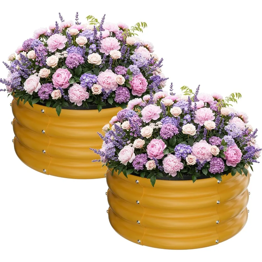 

Round Galvanized Raised Garden Bed kitYellow Outdoor Garden Raised Planter Box Round Large Metal Raised Garden Beds for Vegetab