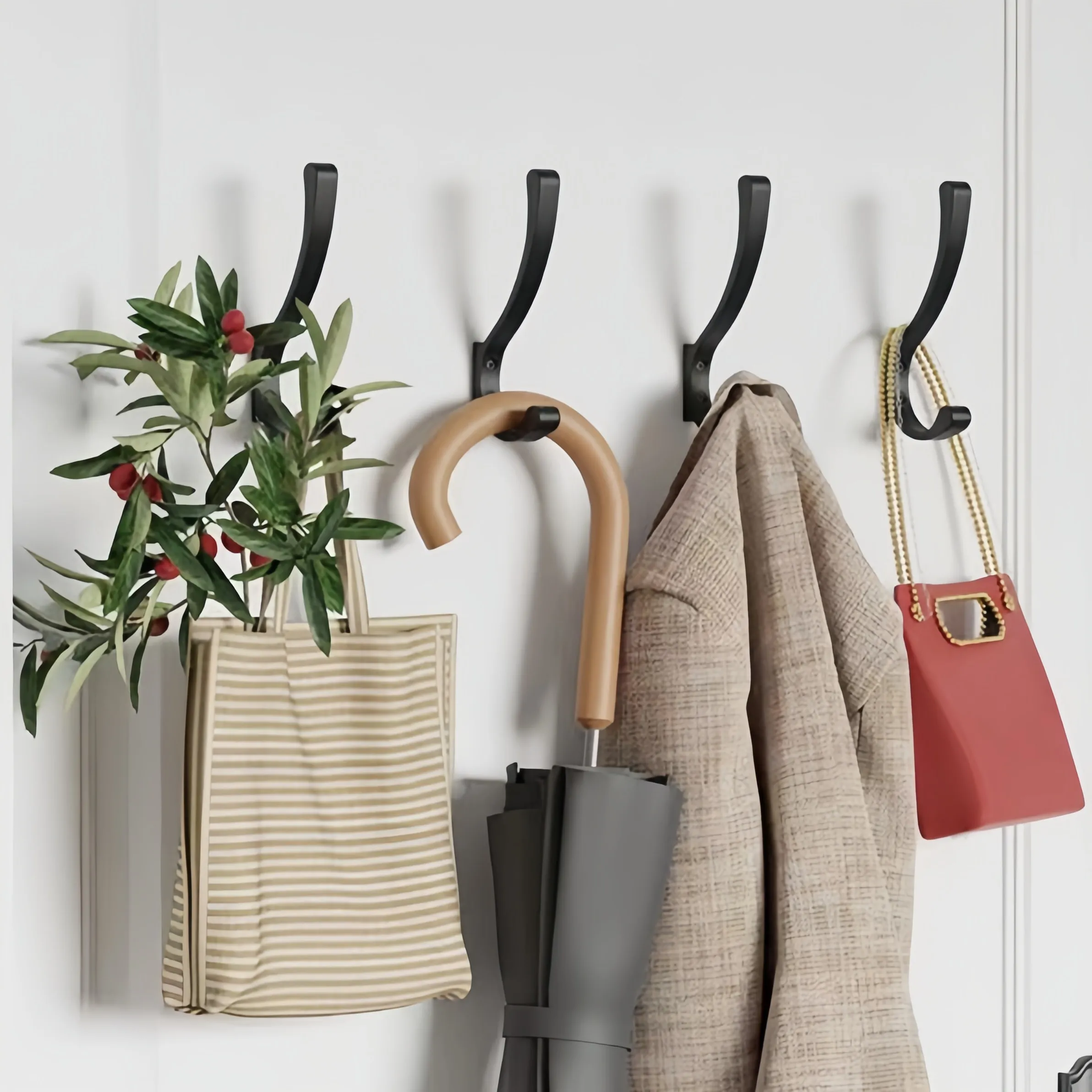 4pcs Aluminum Coat Hook Storage, Door Hook, 4 Rows of Hooks, Hanging Clothes Hooks in The Entrance Bedroom,Bathroom Robe Hook