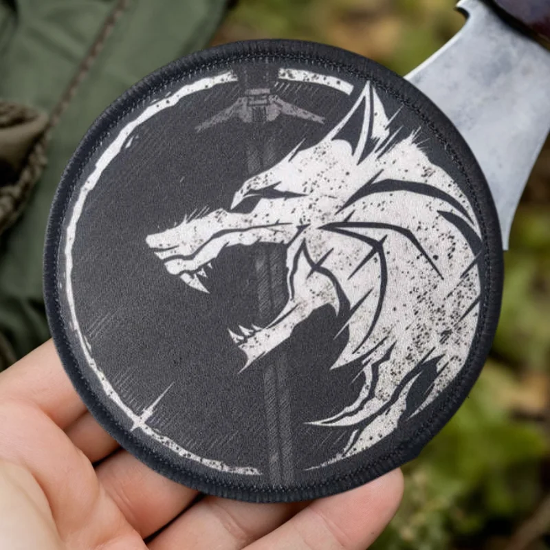 The Sword of Justice&Wolf Print Patch Tactical Hook&Loop Morale Badge Backpack Decorative Stickers Armband Patches for Clothing