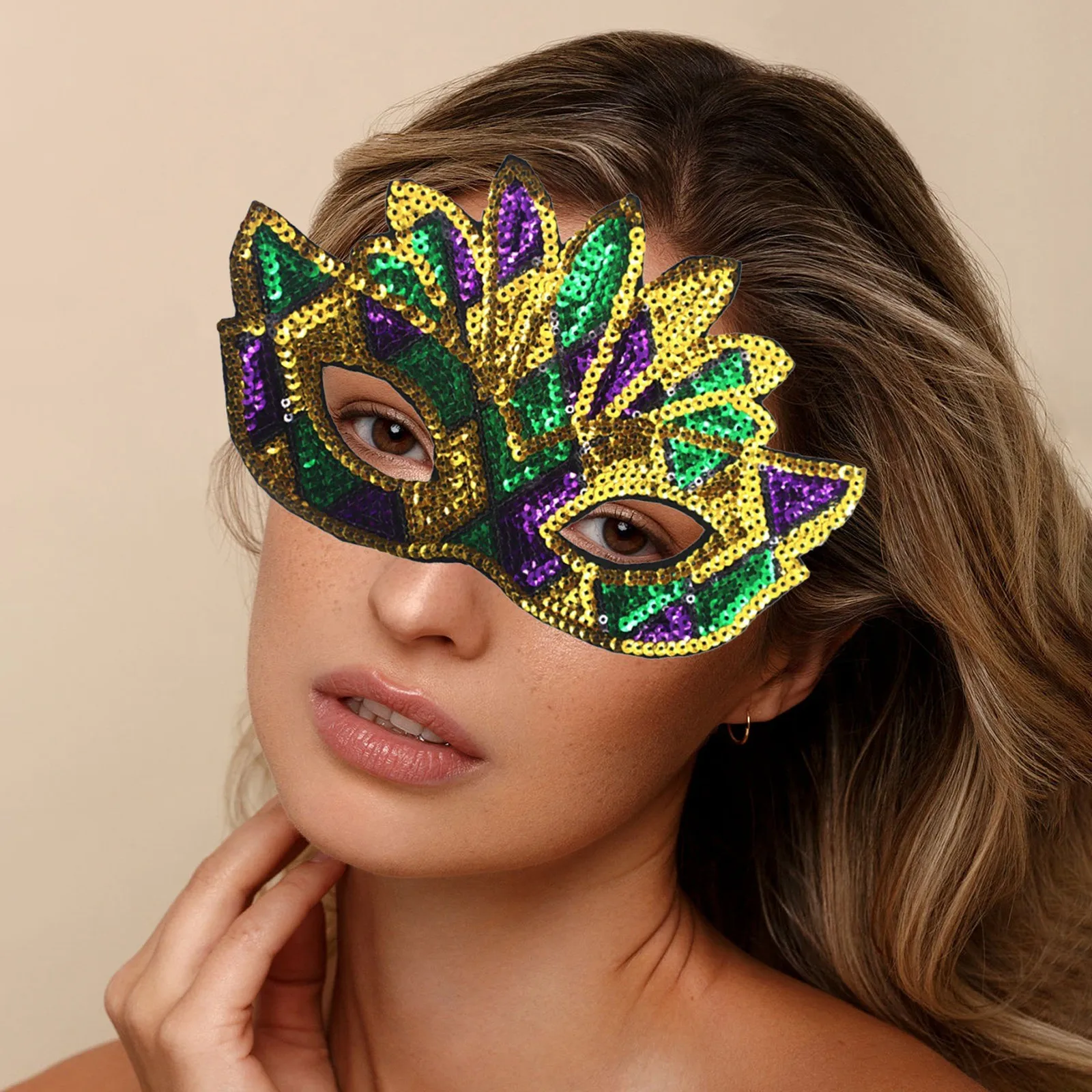 

Tricolour Gold Purple Green Half Face Mask Brazilian Gras Party Prom Costume Mardi Gras Eye Mask Carnival Theme Sequin Eye Mask