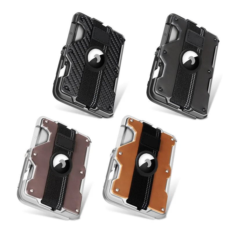 Men's Wallet Leather Metal Card Case Compatible with MagSafe Multi Function Mobile Phone Stand/Grip Bottle Opener RFID Shielding