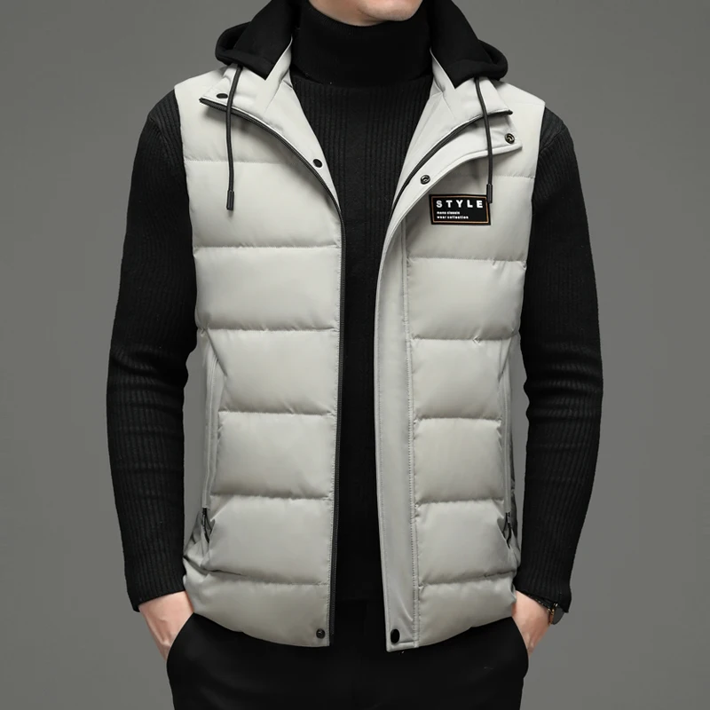 New Mens Duck Down Vest Fashion Hooded Sleeveless Jacket Coat Casual Warm Waistcoat Winter Hat Detachable Vests Men Chothing