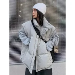 2024Autumn Winter New Stand Collar Korean Hundred Tower Thin Winter Loose Vest Coat Female Down Cotton Vest