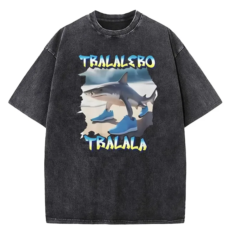 

Забавная футболка с изображением акулы и мем, мужская модная летняя повседневная свободная версия в стиле ретро