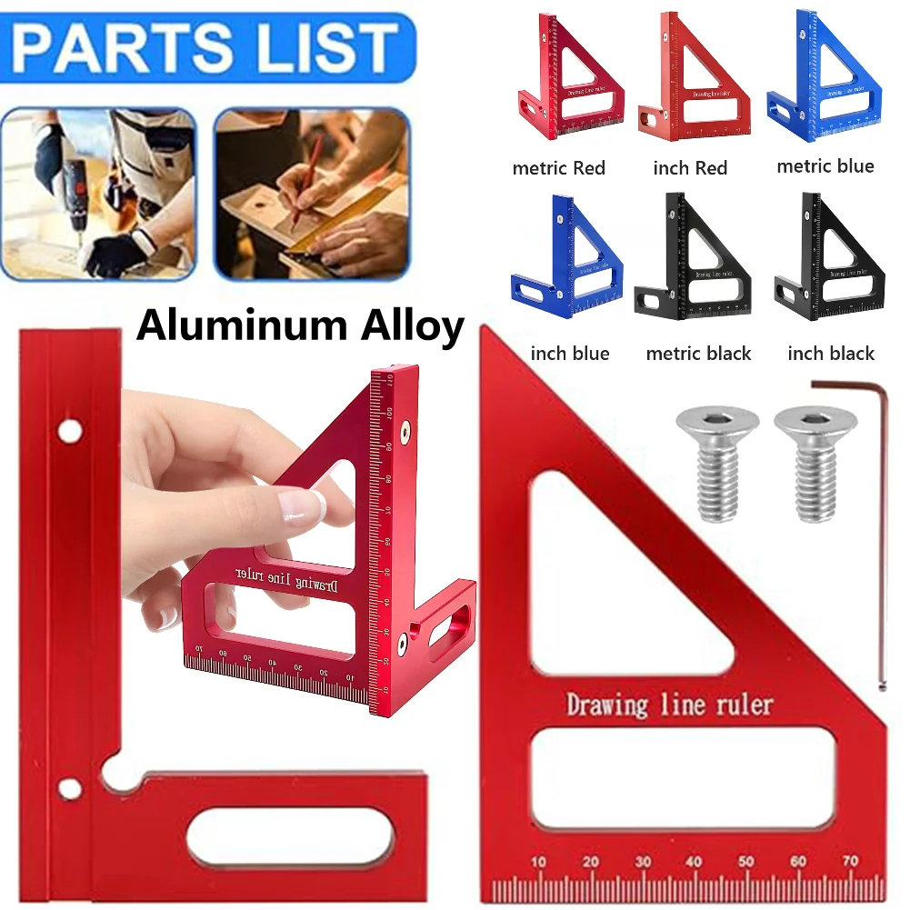 3D Multi-Angle Ruler Square Protractor Multi-Function Triangle Ruler Aluminum Alloy Measuring Tool for Engineer Carpenter