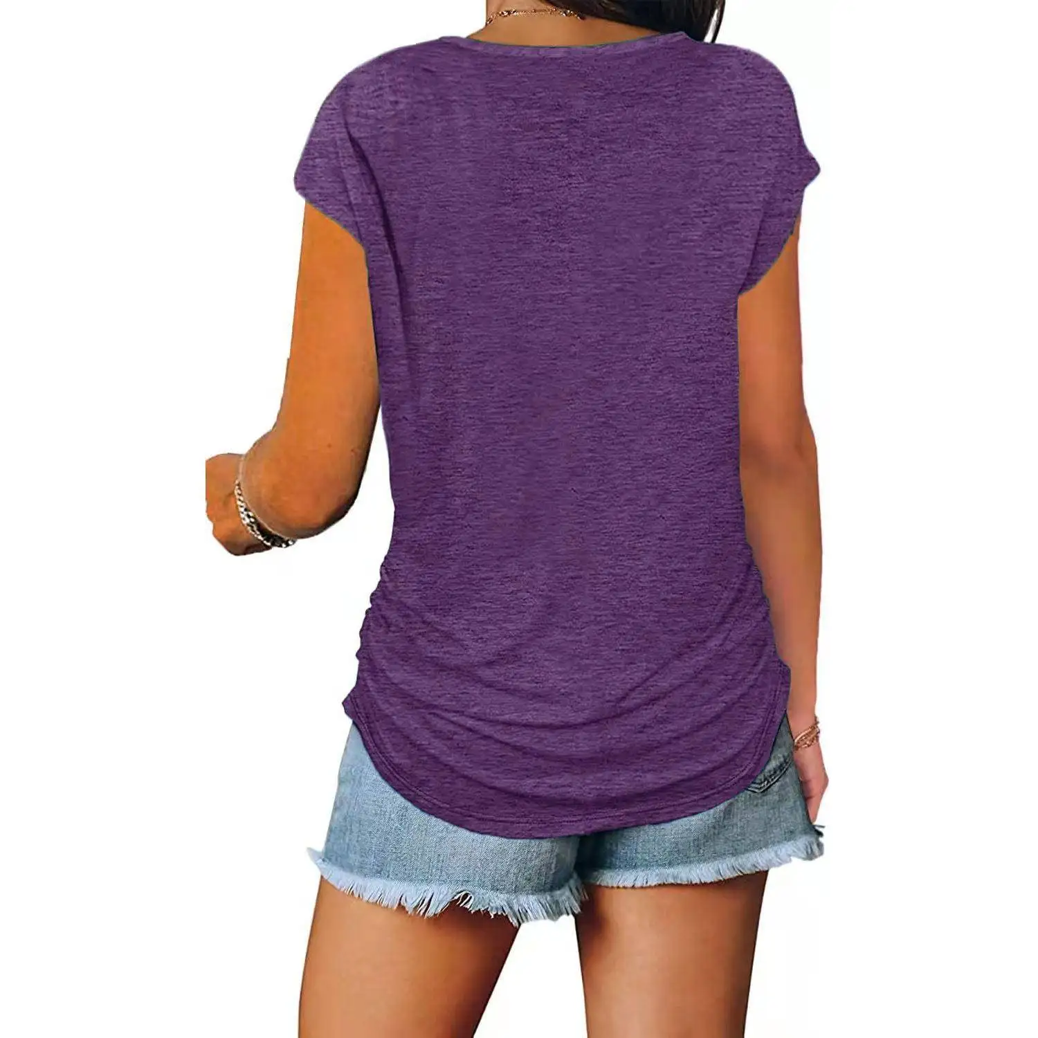 

Women's Street Sle V-Ne Zipper Casual Pleated T-irt Chest Zipper Design ort Sve Slim Fit Spring Faion
