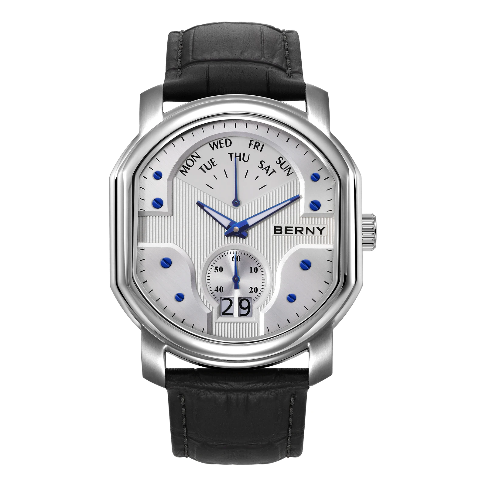 

BERNY Luxury Swiss Men Wristwatch Quartz Ronda 7004N Day Date Wristwatch Stainless Steel Sapphire Pendulum Dial Watch for Men