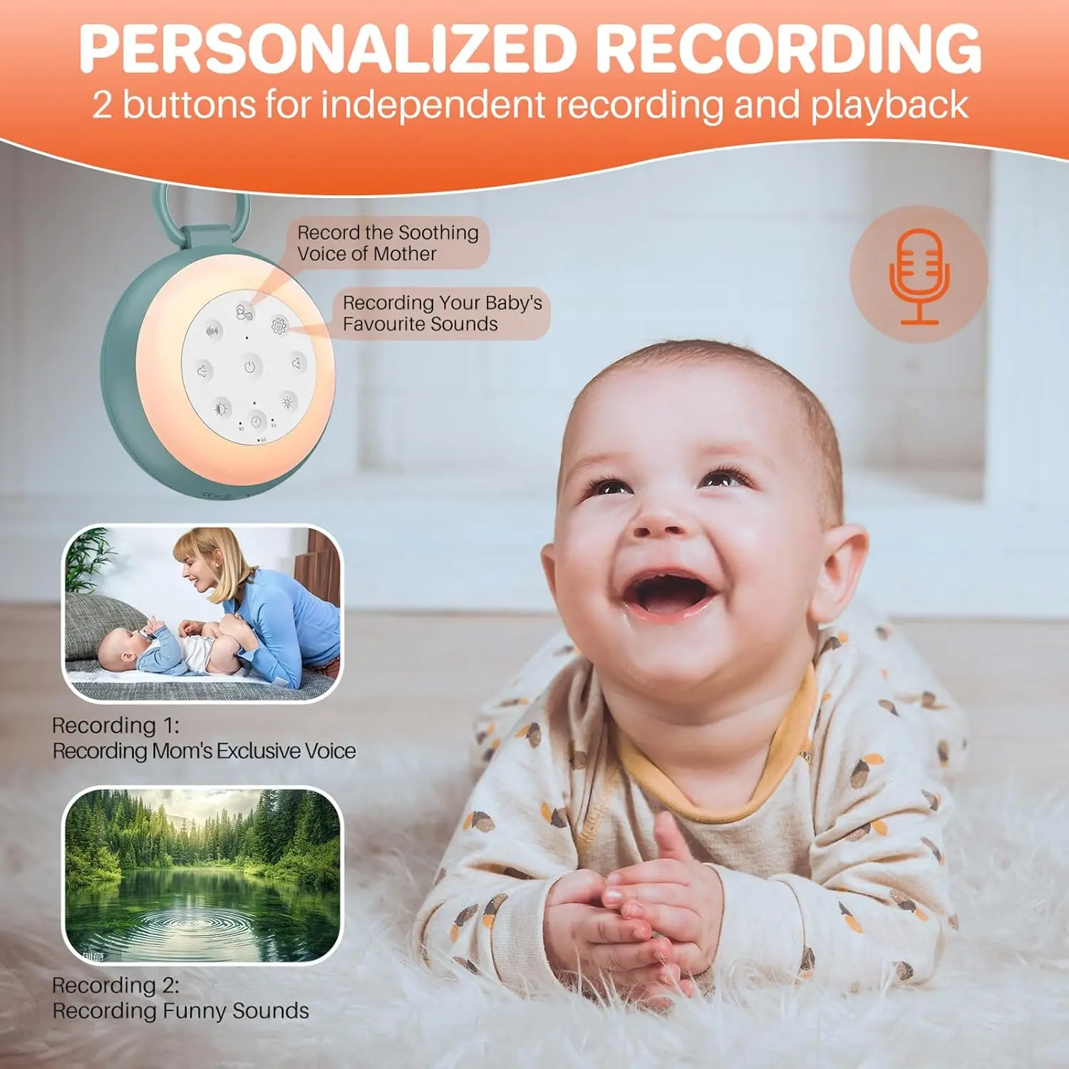 آلة صوت الضوضاء البيضاء للسفر مع 24 صوتًا مهدئًا، و7 إضاءة ليلية، ومكبر صوت لاسلكي ومؤقت للنوم