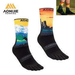 AONIJIE E4843 One Pair Long Tube Outdoor Five Toe Socks Shock Absorption Toe Socks Stocking for Trail Running Warking Ride