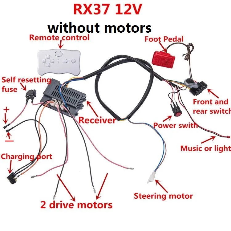 2022 KOMPLETTES SET RX 37 12 V/RX74 24 V Kind Elektroauto DIY Zubehör Drähte EMPFÄNGER FERNBEDIENUNG Spielzeug RS550 Motoren Dual Drive