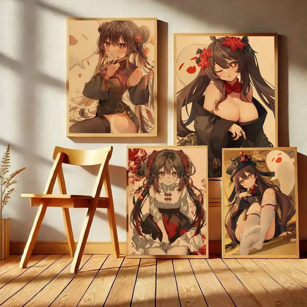 Genshin Impact Hu Tao Wall Poster Art With Prints Home Bedroom Living Room Decoration Gift